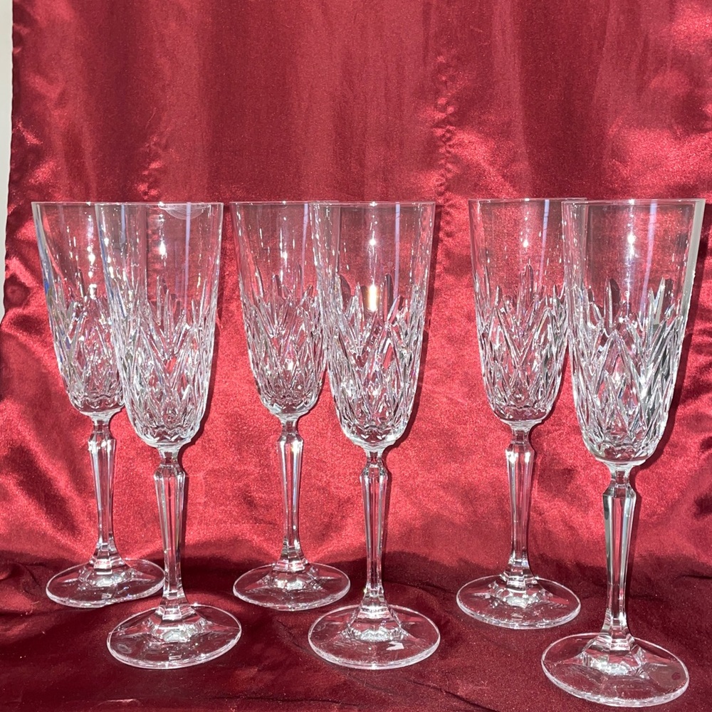 Vintage Schott Zwiesel Champagne Flutes Set 6 Classic Clear Crystal Glasses 9"